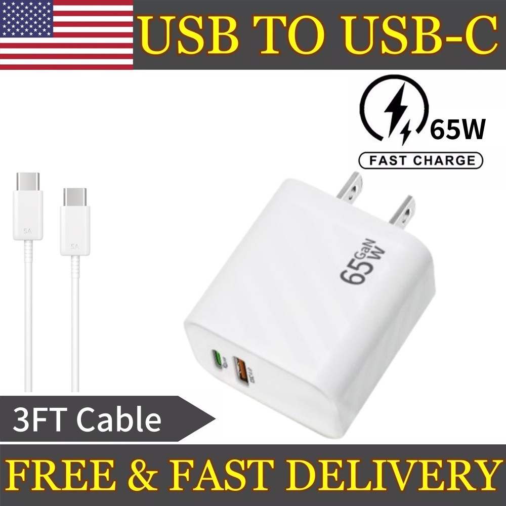 65W Super Fast Charger Plug 1 USB-C Cable For Samsung Galaxy S22 S23 S24 A53