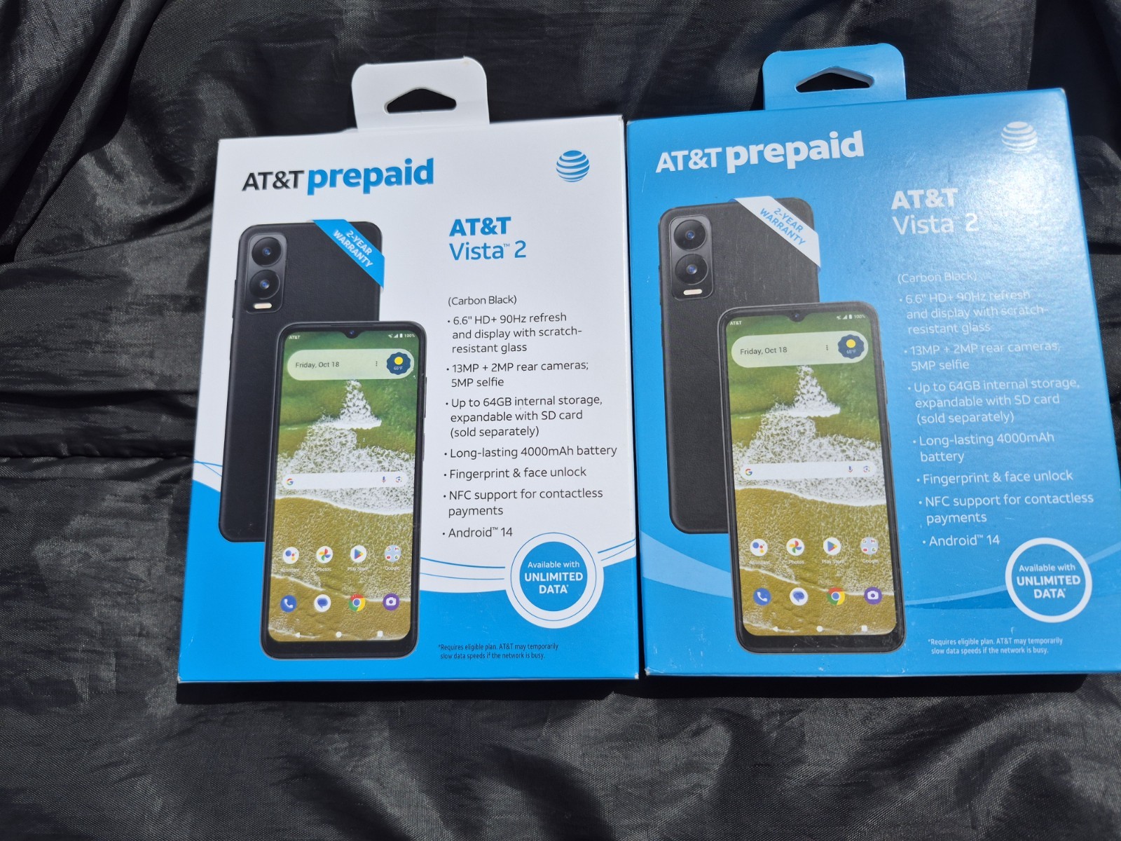 2 × AT&T Vista 2, 6.6”HD+/64GB/13MP/4000mAh/NFC Carbon Black Prepaid Phone