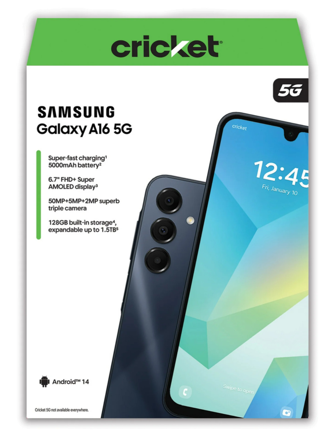 Samsung Galaxy A16 5G, 128GB, 4GB RAM, 50MP (Cricket Prepaid) Blue – Brand New