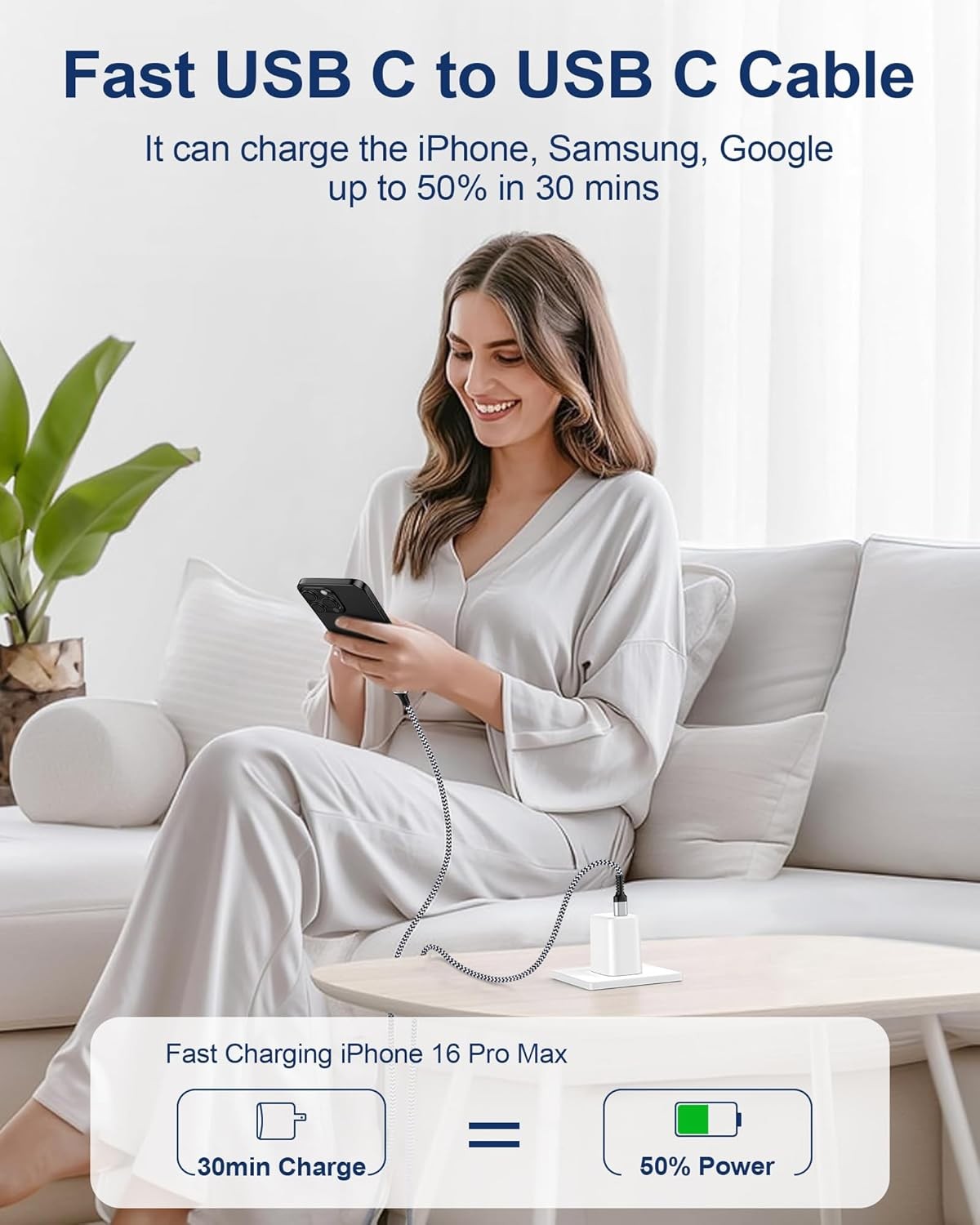 2-Pack USB-C Fast Charger Adapter for Galaxy A17/A16, 6ft