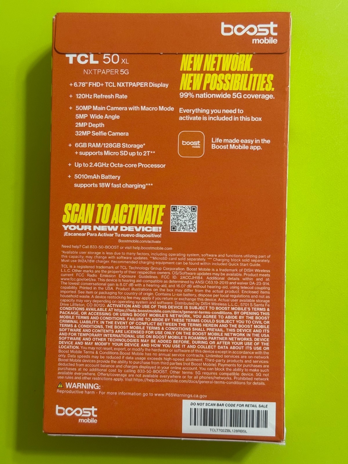 Boost Mobile Prepaid TCL 50 XL NXTPAPER 5G 6GB 128GB, New Sealed