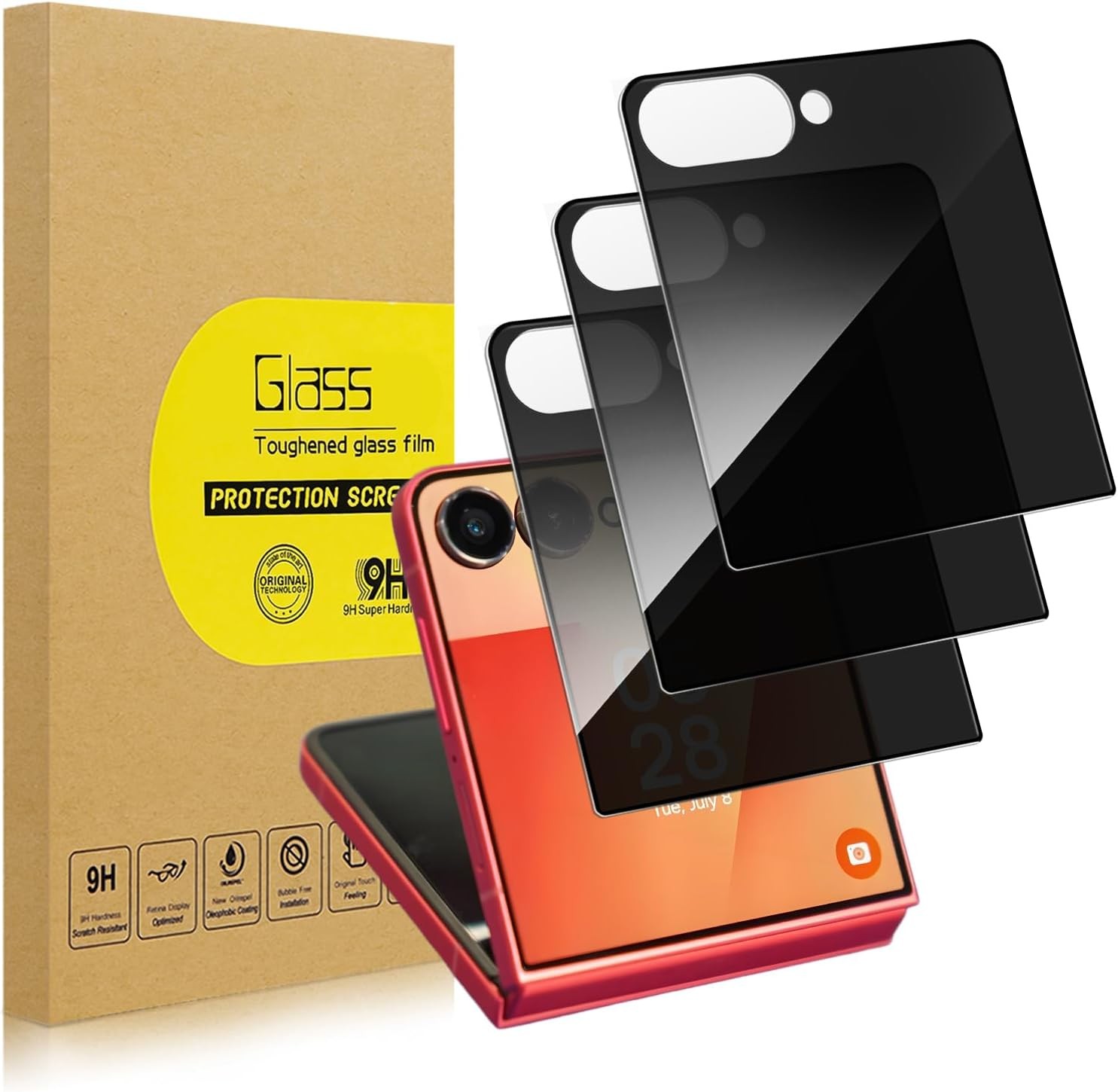 3 Pack Front Privacy Screen Protector & Camera Lens Protector for Galaxy Z Flip