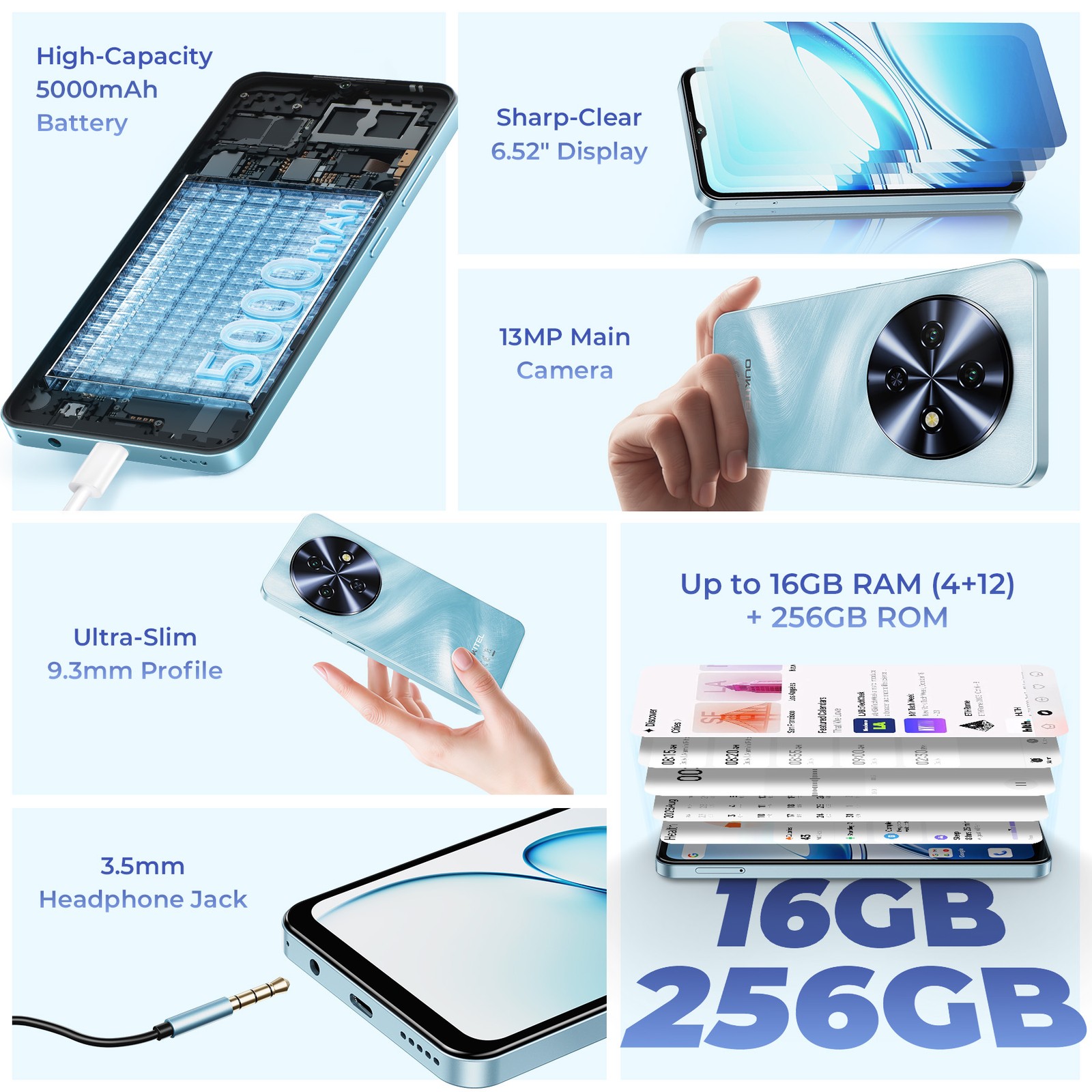New OUKITEL C5 Smartphone 4GB+256GB 5000mAh Dual SIM 6.52″ Android 14 Handy GPS
