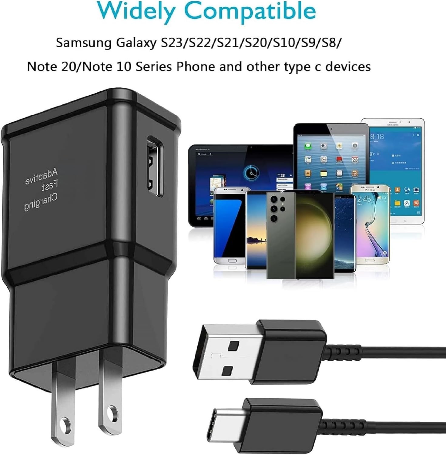 6FT Type-C Fast Charger Wall Adapter for Galaxy S9 S10 S20 S21 S22 S23