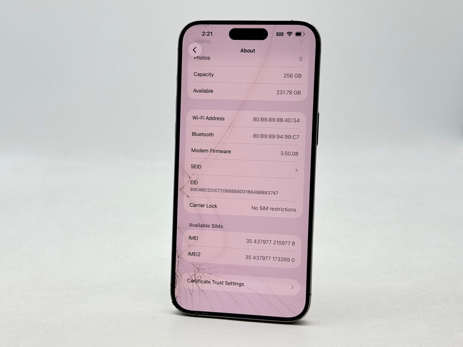 Unlocked Apple iPhone 15 Pro Max A2849 256GB Natural Titanium 91% BH – Cracked R