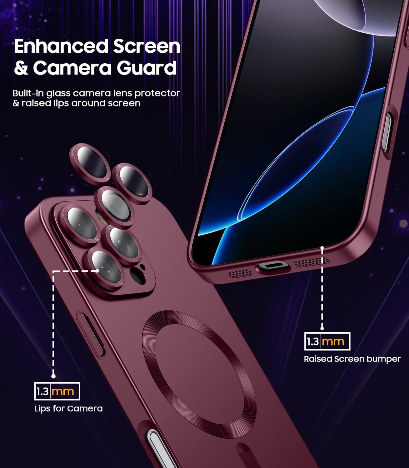 Magnetic for iPhone 16 Pro Case Slim Soft Silicone Bumper Shockproof Burgundy