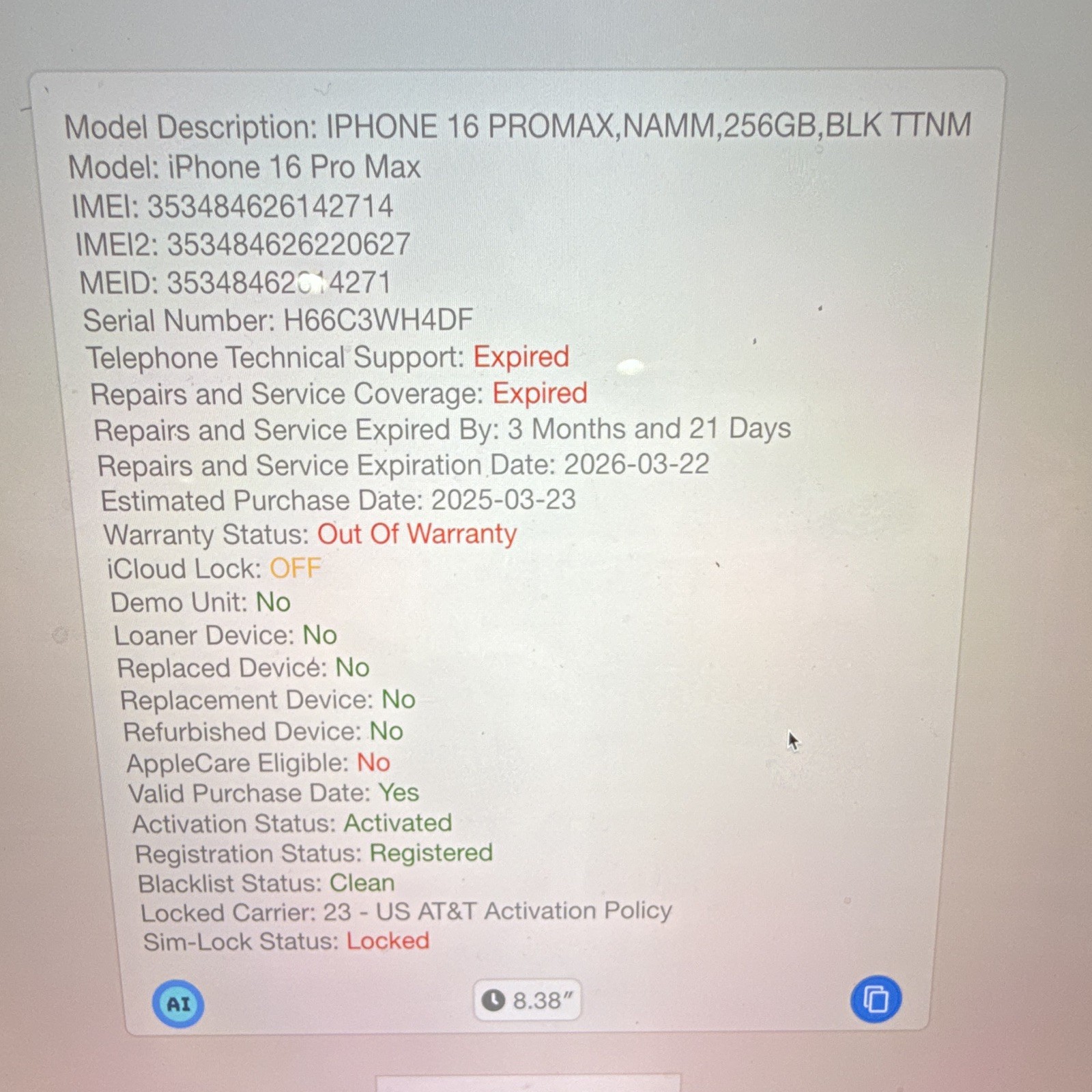 Apple iPhone 16 Pro Max 256GB Black AT&T Network Locked Wi-Fi Bluetooth – AV10