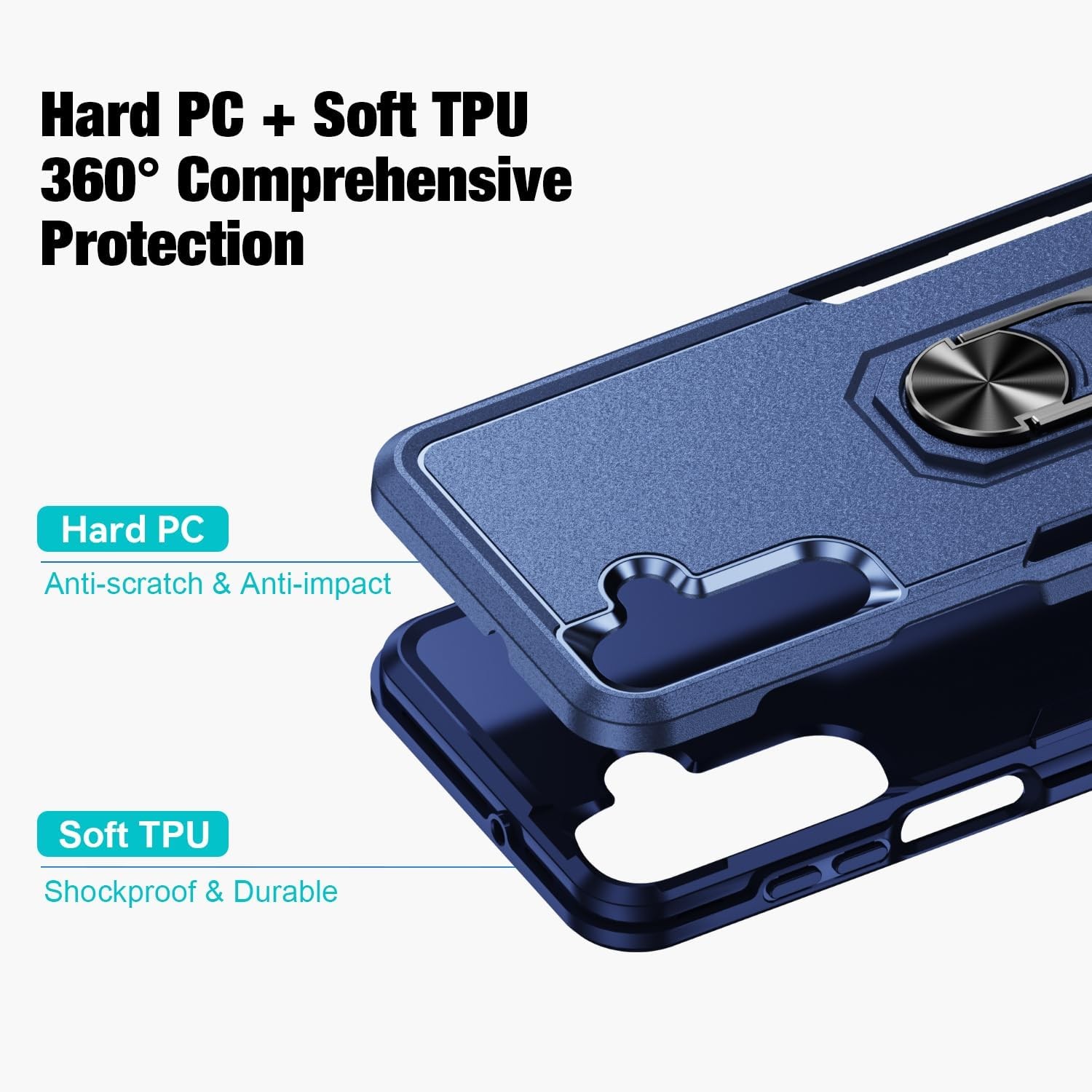 Durable Dark Blue Case for Samsung Galaxy A16 5G with 2X Tempered Glass Protecto
