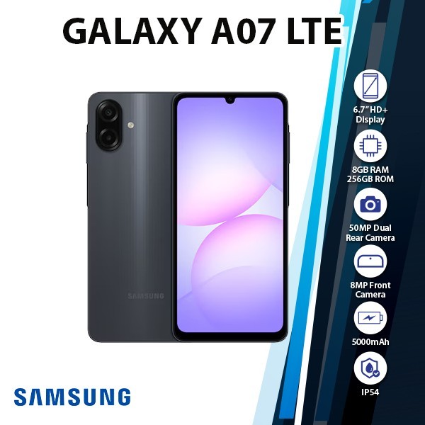 Samsung Galaxy A07 LTE Android Cell Phone (BLACK/8GB+256GB/Dual SIM/Unlocked)