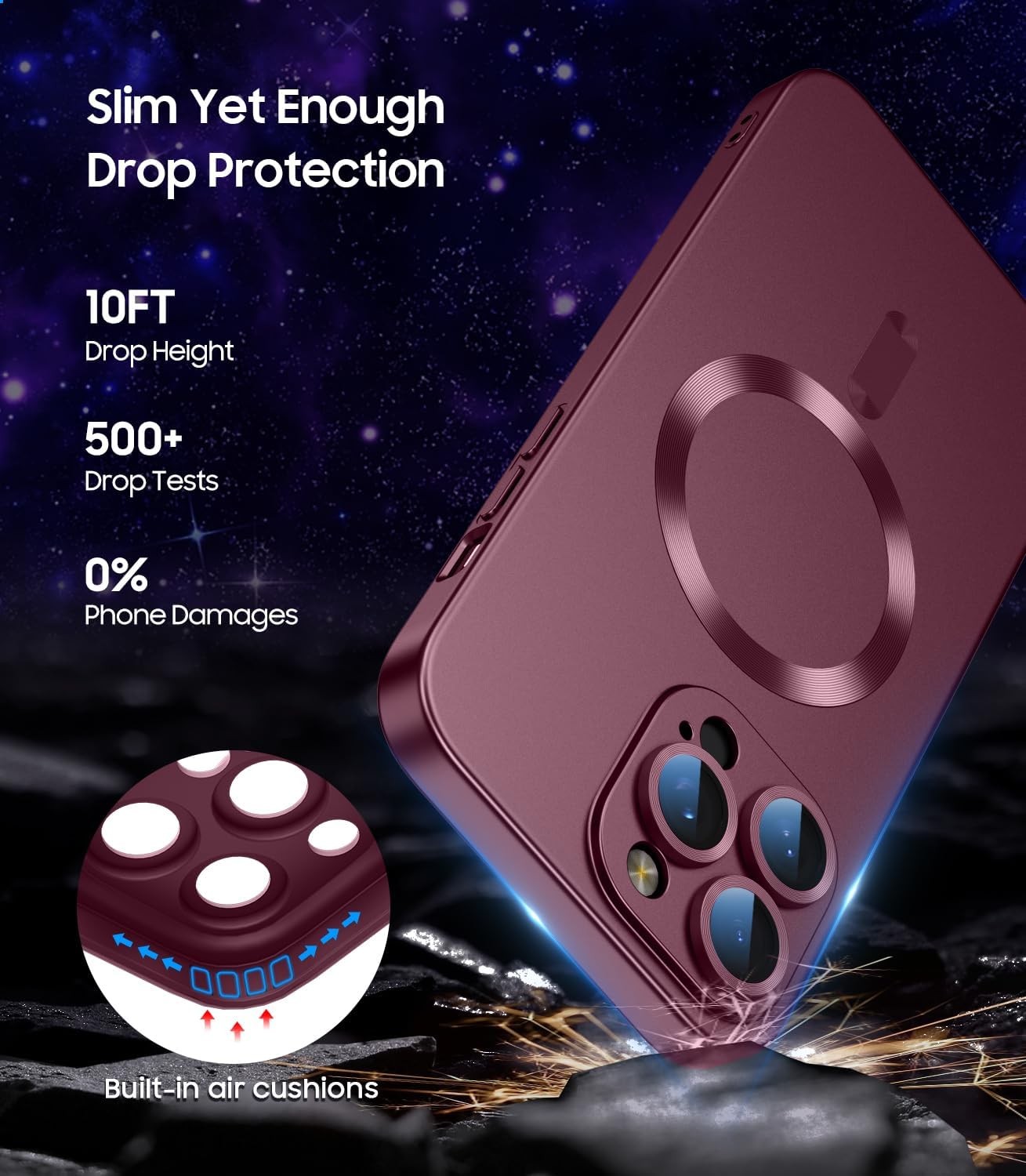 Magnetic for iPhone 16 Pro Case Slim Soft Silicone Bumper Shockproof Burgundy