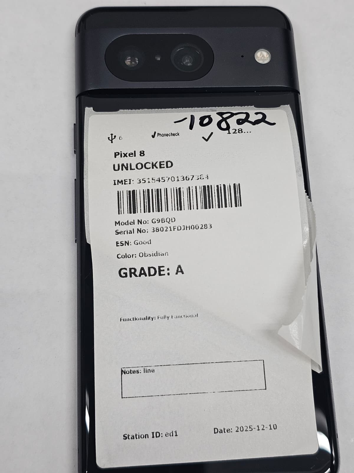 DEFECTIVE – Google Pixel 8 – 128GB – Black – Unlocked – G9BQD – 10822