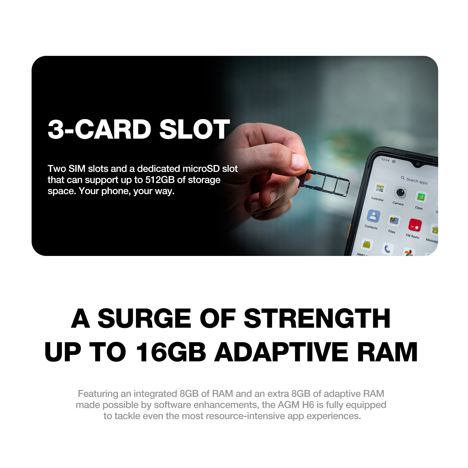 AGM H6 10.75mm Ultra-Thin Rugged Smartphone Unlocked 6.56” 16GB+256GB Phones